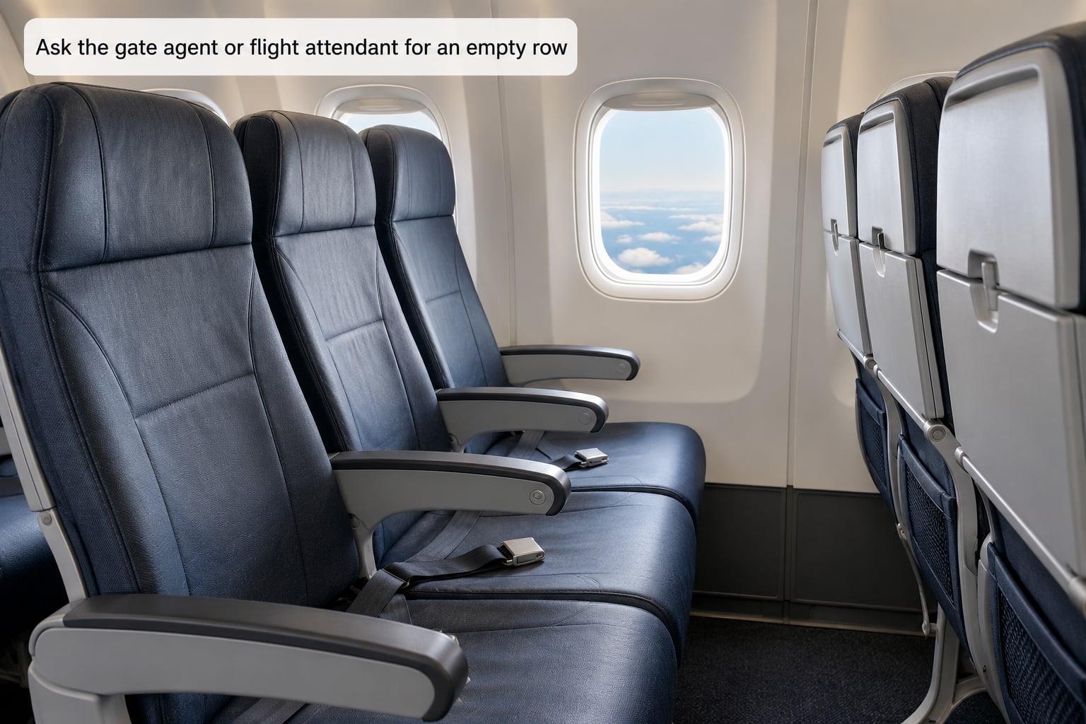 Ask the gate agent or flight attendant for an empty row