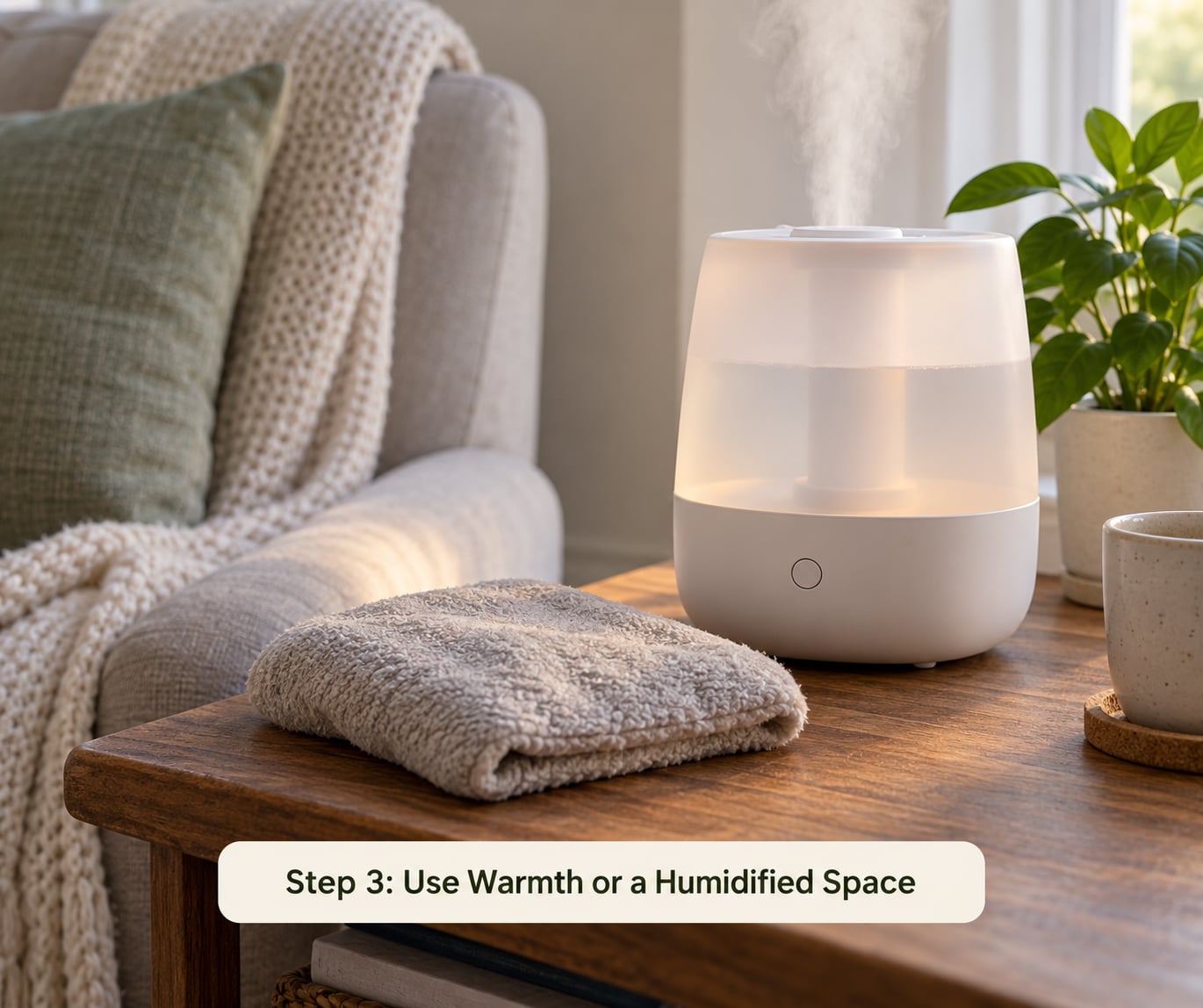 Step 3: Use Warmth or a Humidified Space
